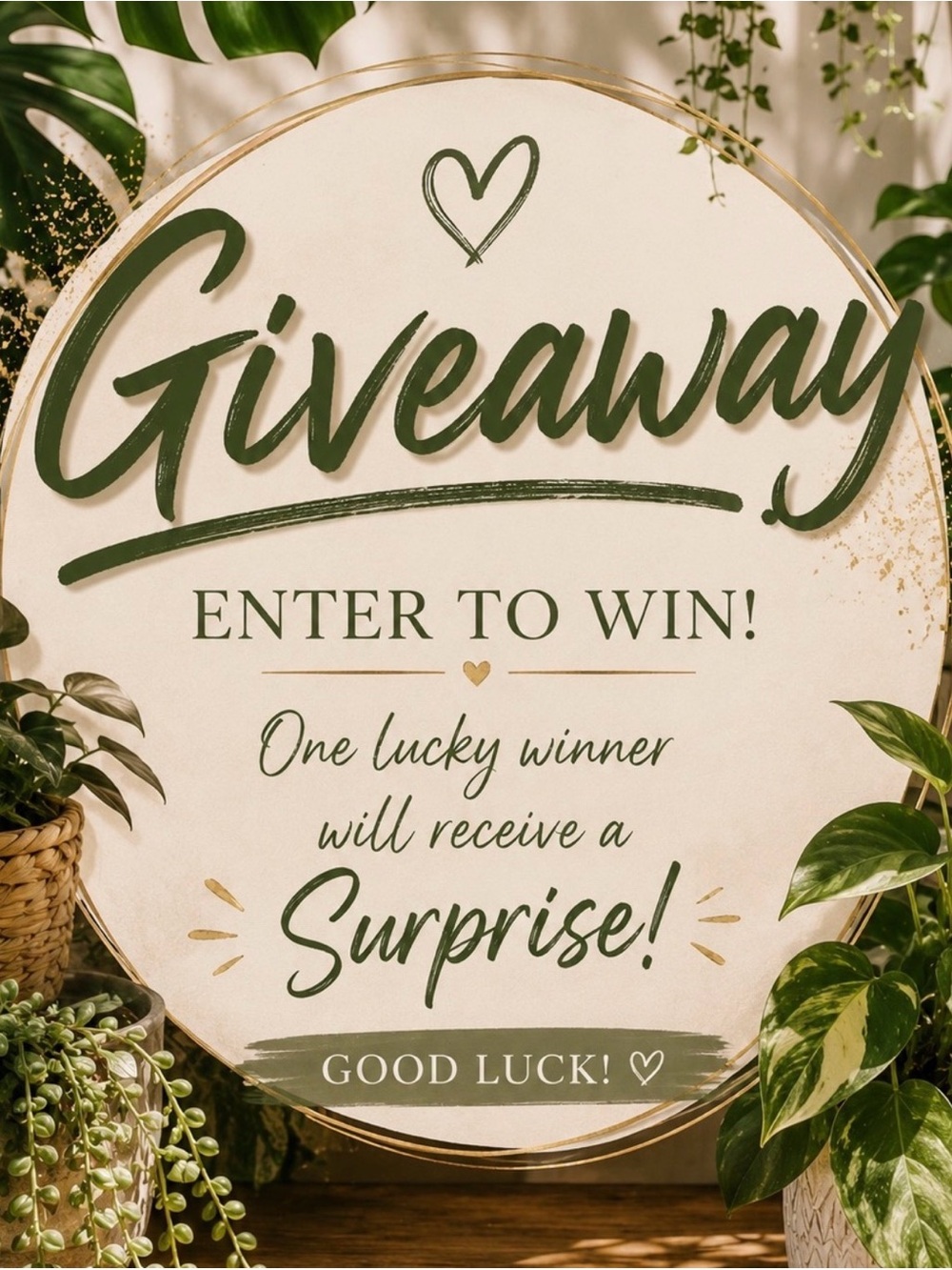 Giveaway Sign - Green & Cream Decorative Round Sign